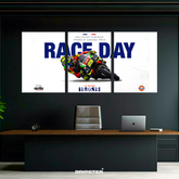 Dripster MotoGP race day poster set featuring a motorcycle racer leaning into a turn for the French Grand Prix